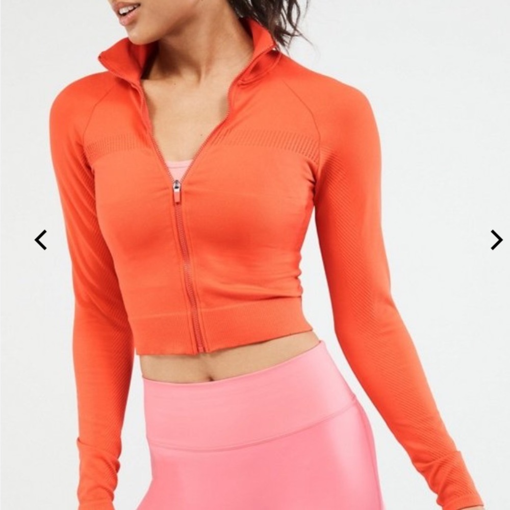 Fabletics seamless crop orange jacket small